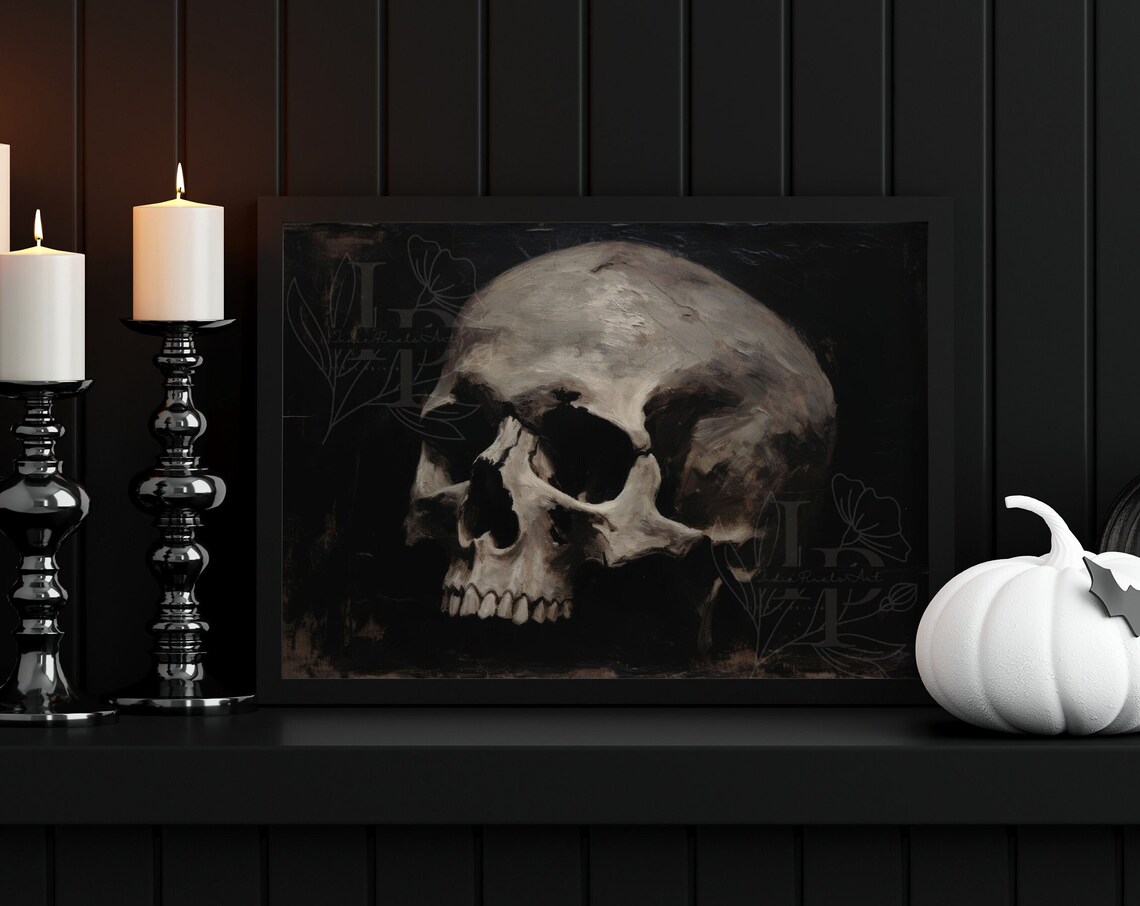 Halloween Decor Spooky Skull Moody Halloween Vintage Style Halloween Dark Academia Decor - Image 4