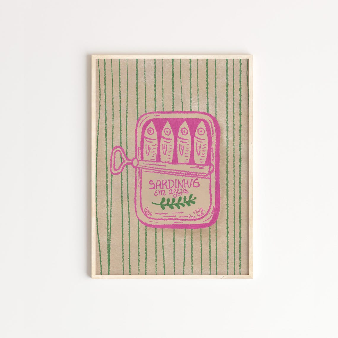 Portuguese Sardine Tin Can Pink Retro Kitchen Illustration Poster