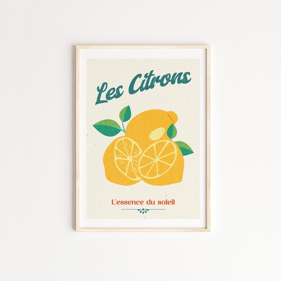 Les Citrons French Lemon Citrus Vintage Kitchen Wall Decor Poster