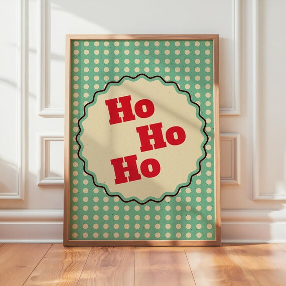 Ho Ho Ho Retro Polka Dot Christmas Holiday Typography Poster