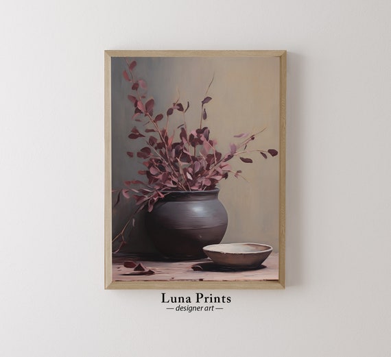 Burgundy Eucalyptus Stems Vintage Fall Art Print