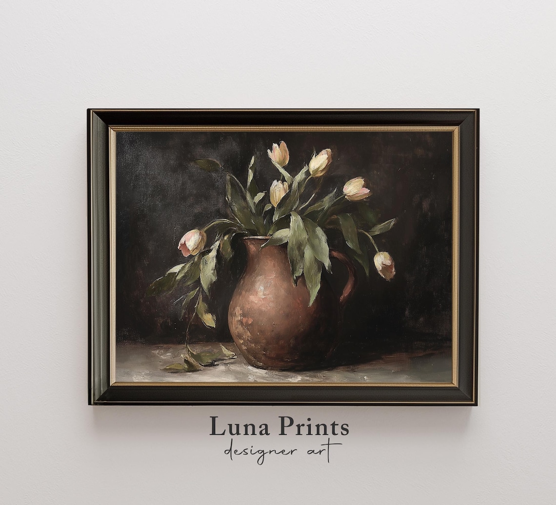 Moody Tulips Vintage Botanical Art Print