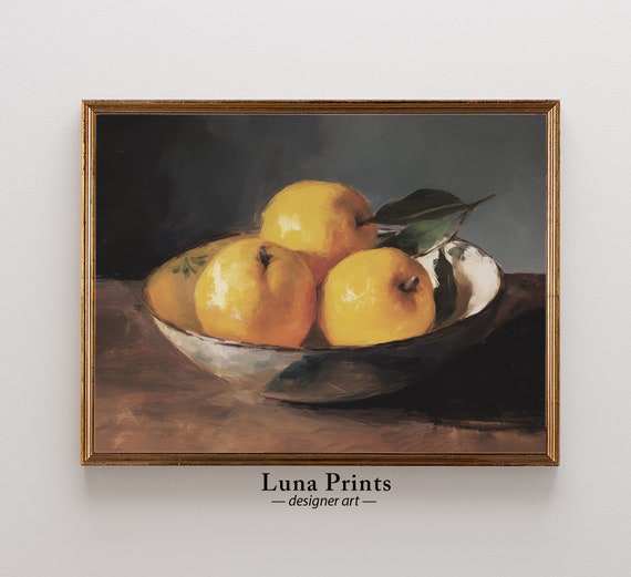 Moody Lemons Painting Art Vintage Fruit Still Life For Kitchen
