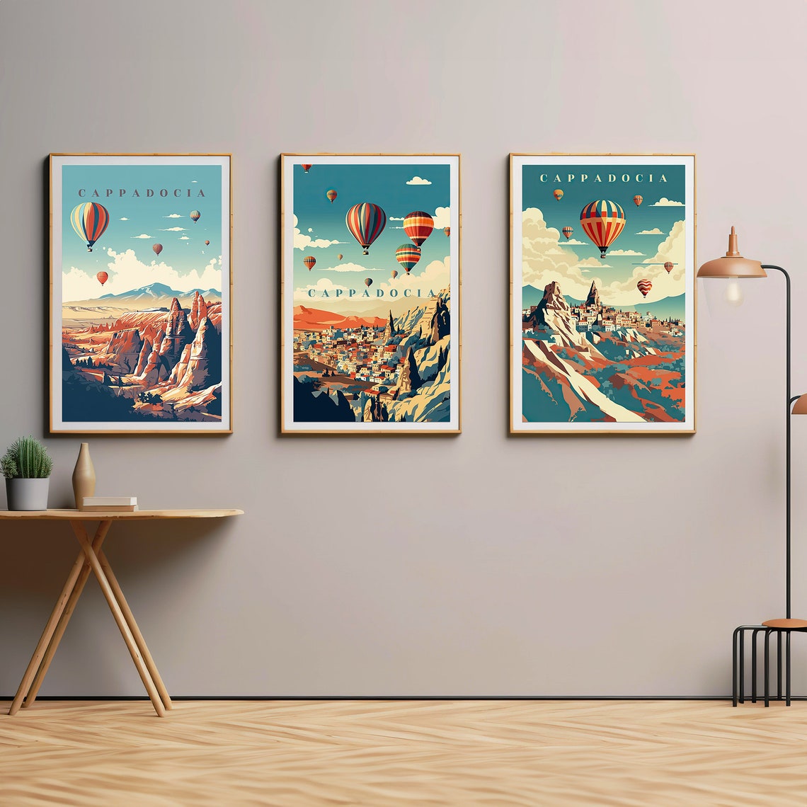 Cappadocia Turkey Hot Air Balloon Set of 3 Retro Travel Poster - Image 4