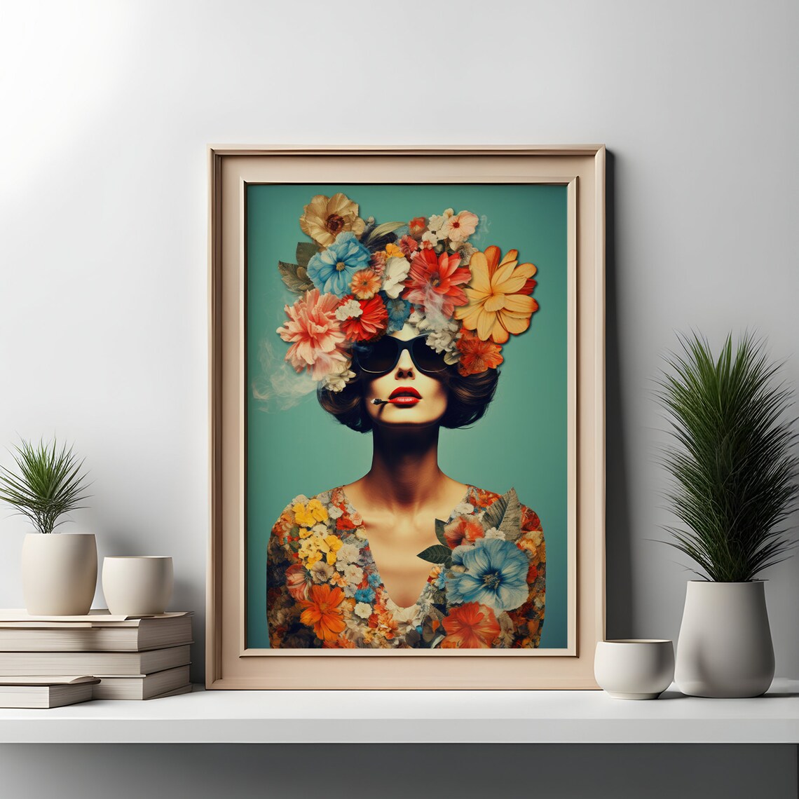 Funny Pop Art Cigarette Girl Poster, Retro Collage - Image 7