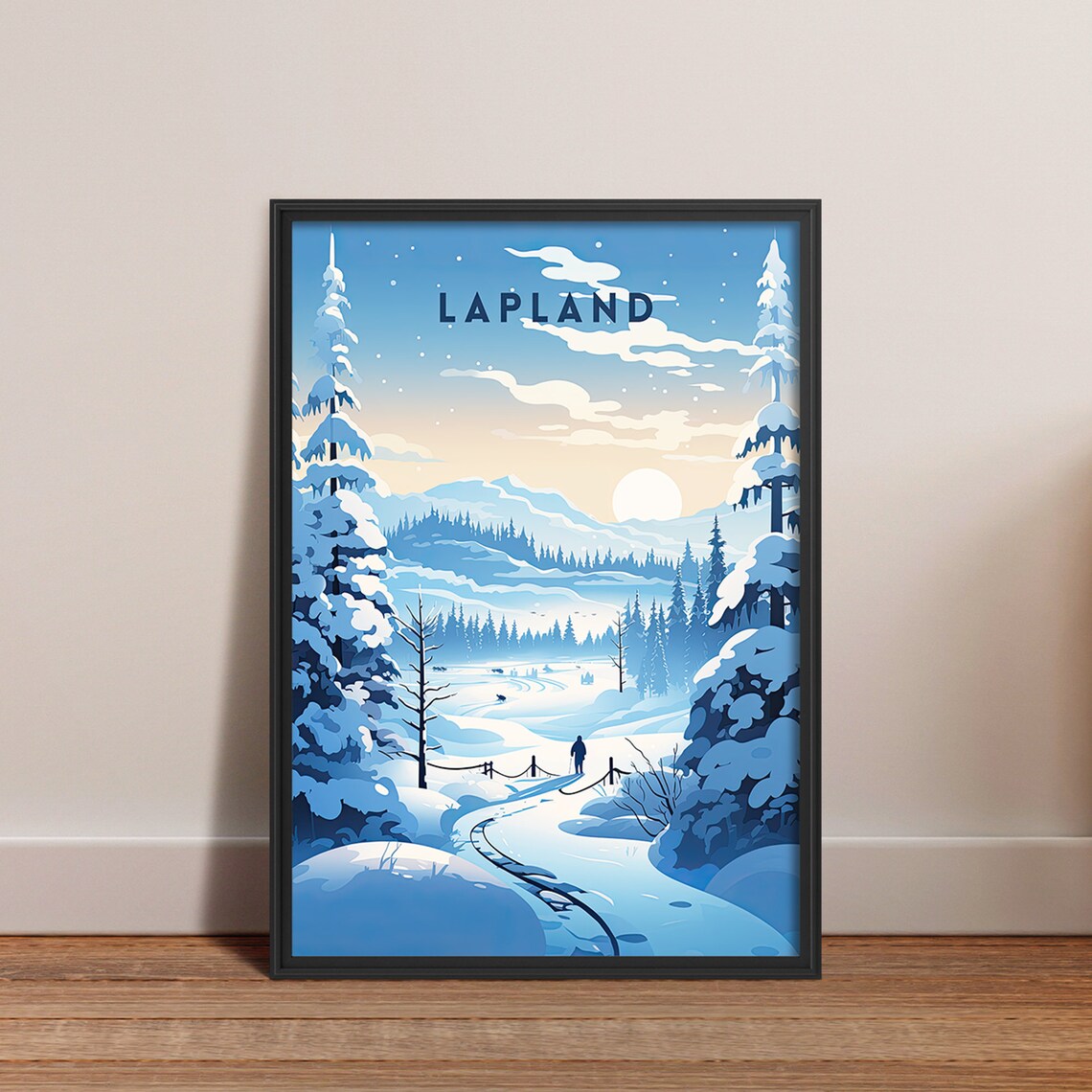 Lapland Snowy Winter Wonderland Blue Pines Vintage Travel Poster - Image 6