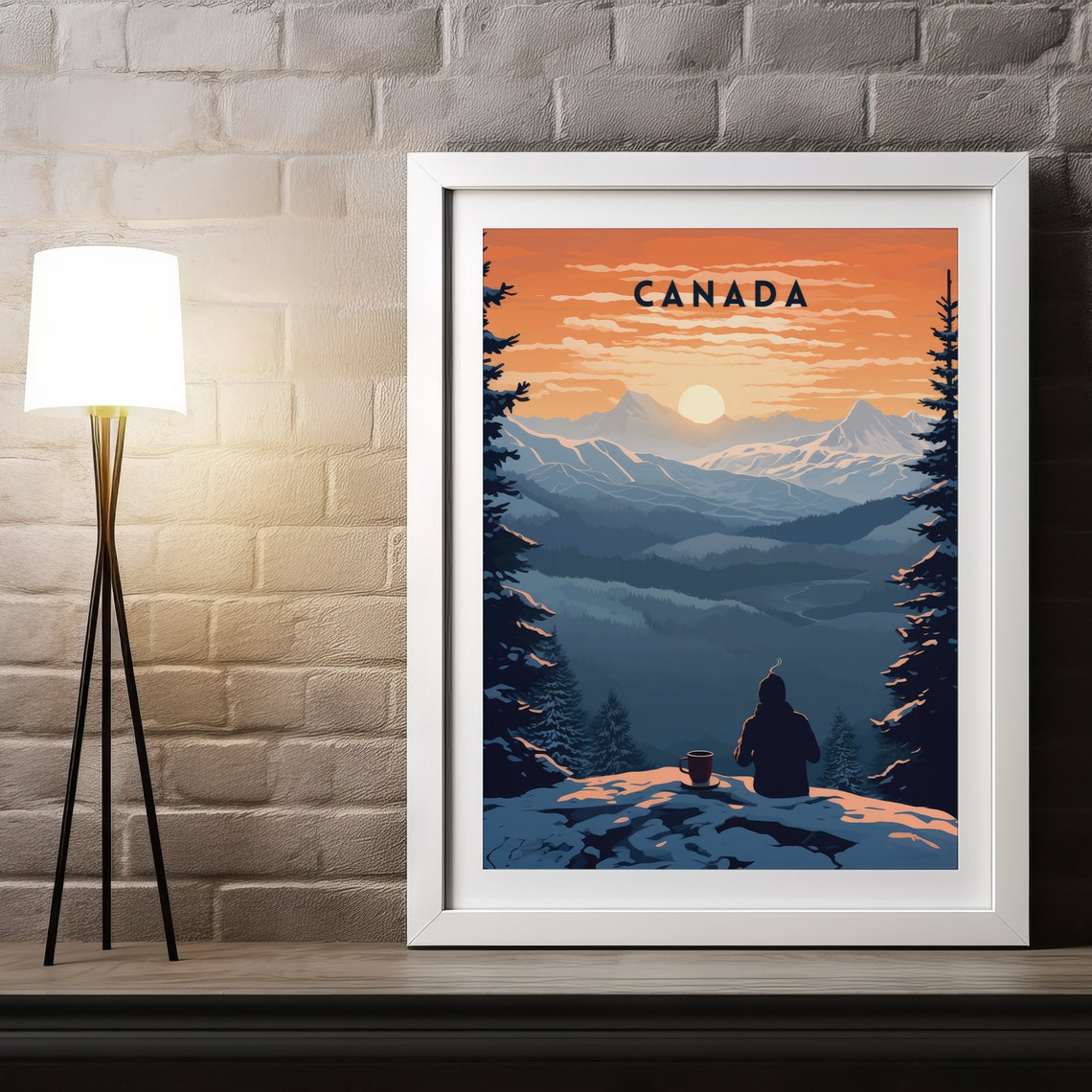 Canada Retro Travel Poster with Mountain Sunset Overlook View - Image 4