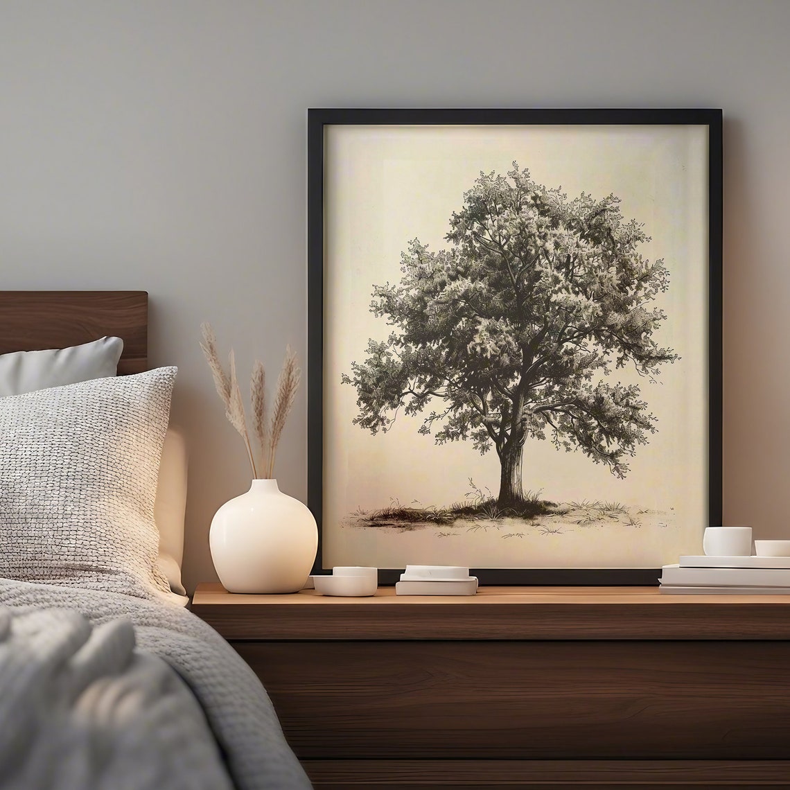 Vintage Tree Pencil Drawing Shaded Detailed Nature Study Art Poster - Image 2