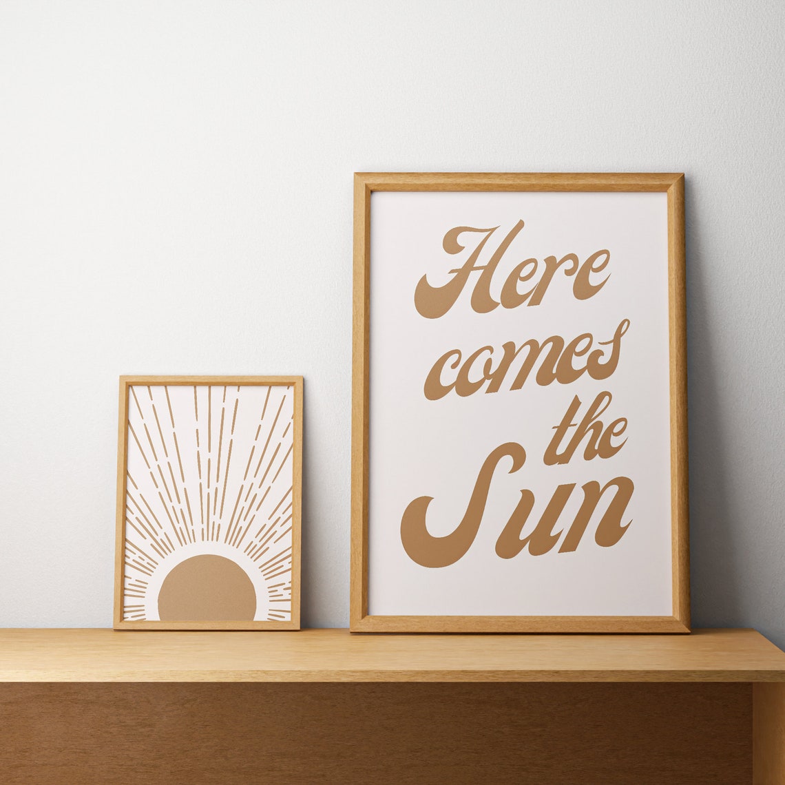 Here Comes The Sun Retro Pair Mustard Sunrise Typography Poster - Image 5