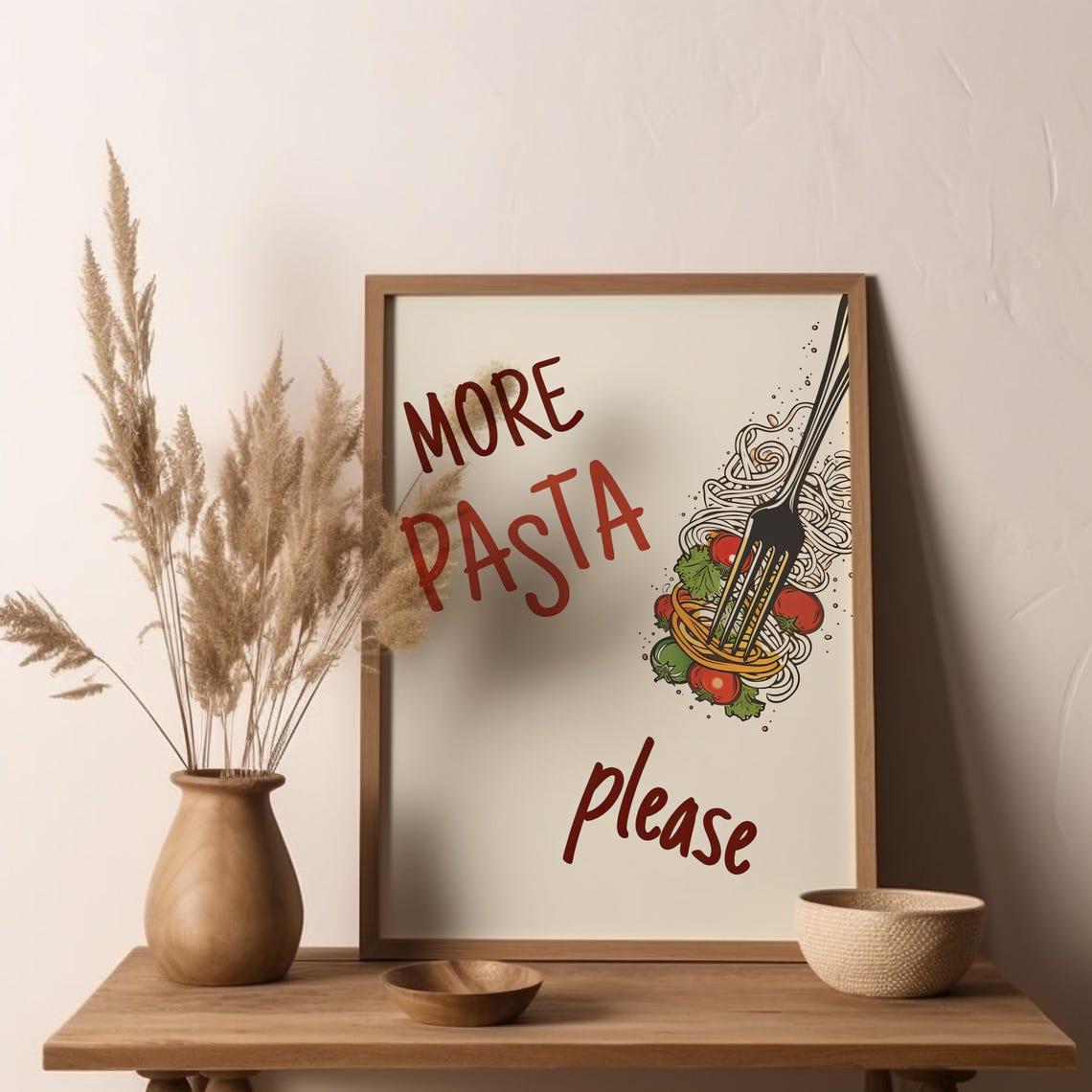 More Pasta Please Spaghetti Fork Illustration Kitchen Fun Poster - Image 3