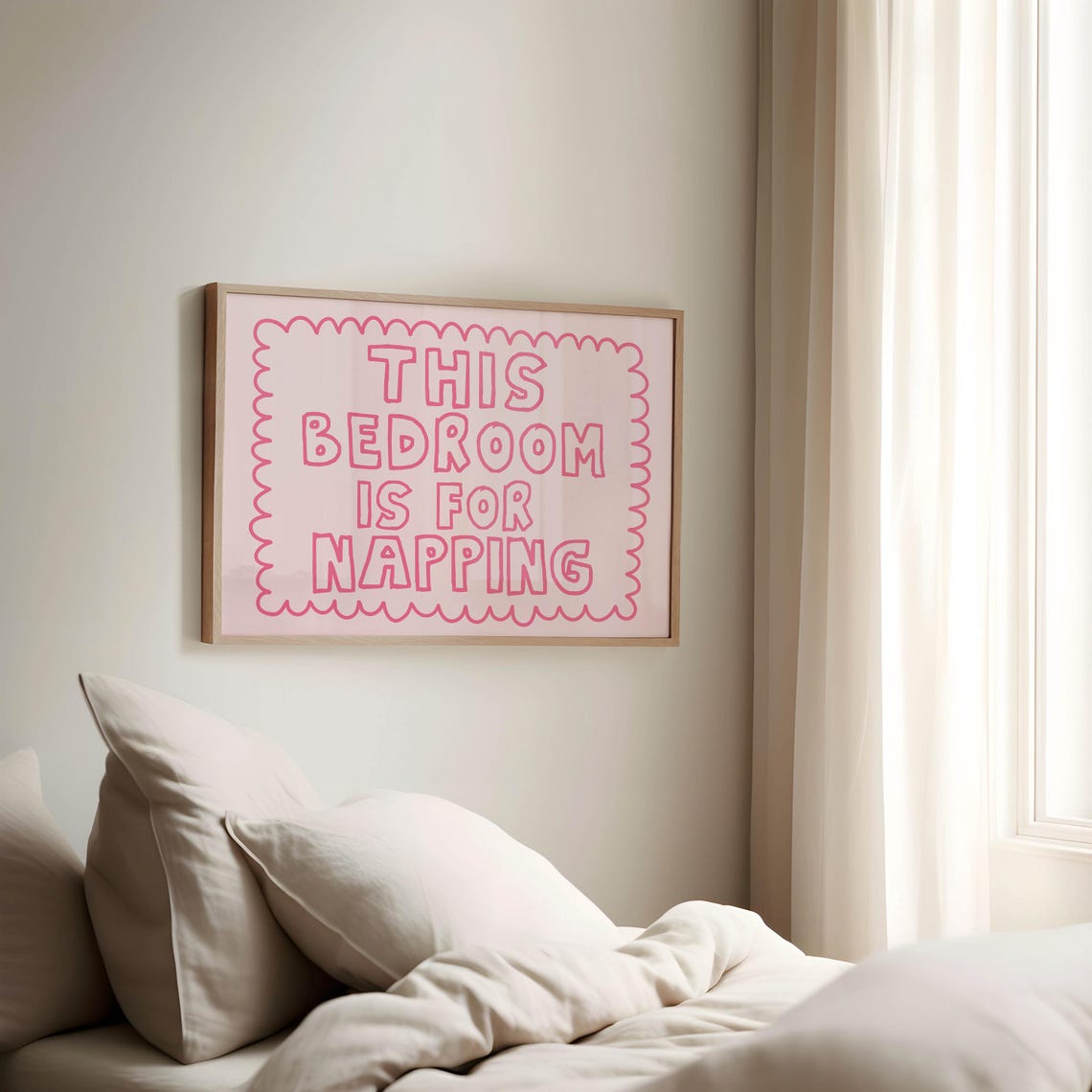 This Bedroom Is for Napping Horizontal Poster Pink Bubble Letter Art - Image 2