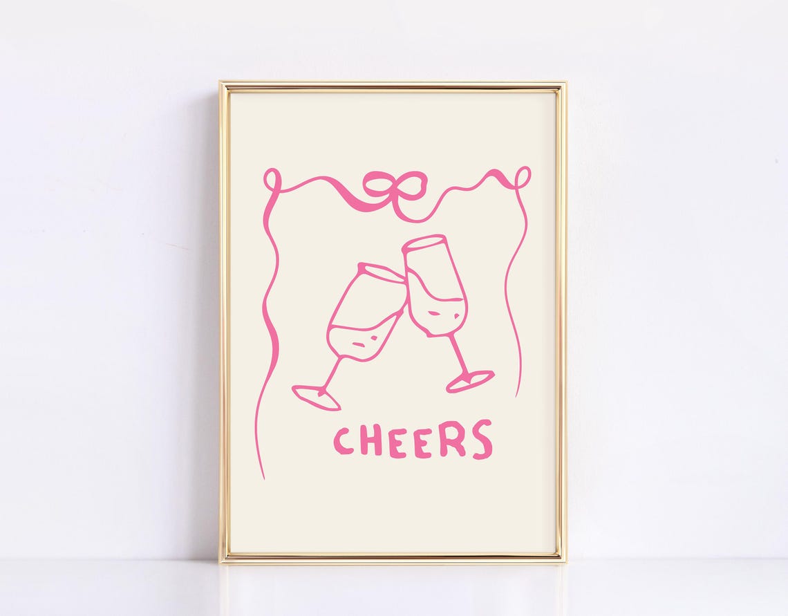 Cheers Pink Clinking Glasses Celebration Bar Party Wall Poster