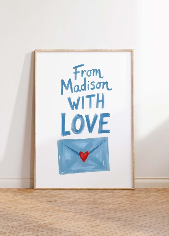 From Madison With Love Blue Envelope Red Heart Watercolor Print