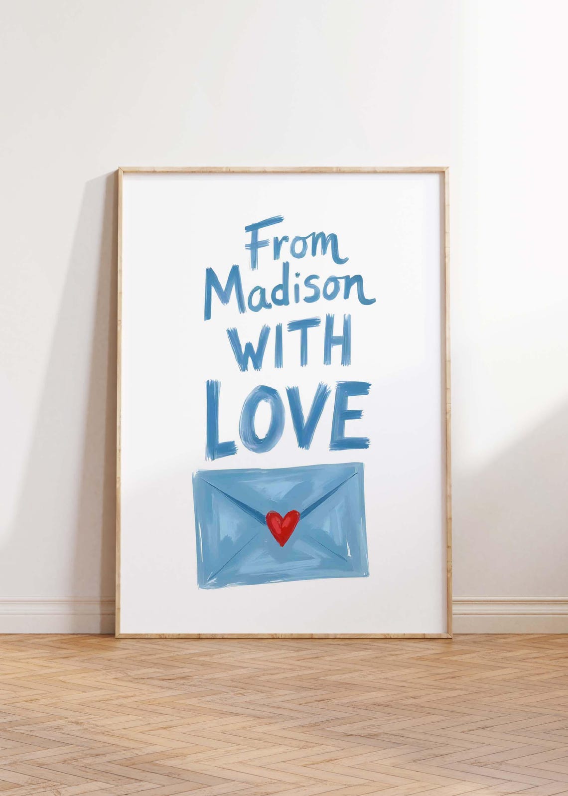 From Madison With Love Blue Envelope Red Heart Watercolor Print
