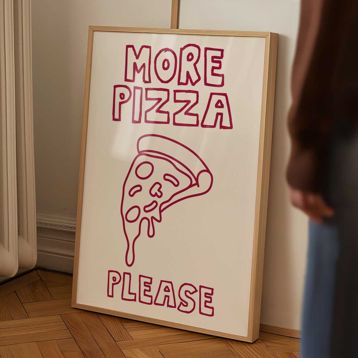 More Pizza Please Red On Cream Melting Slice Retro Food Poster - Image 5