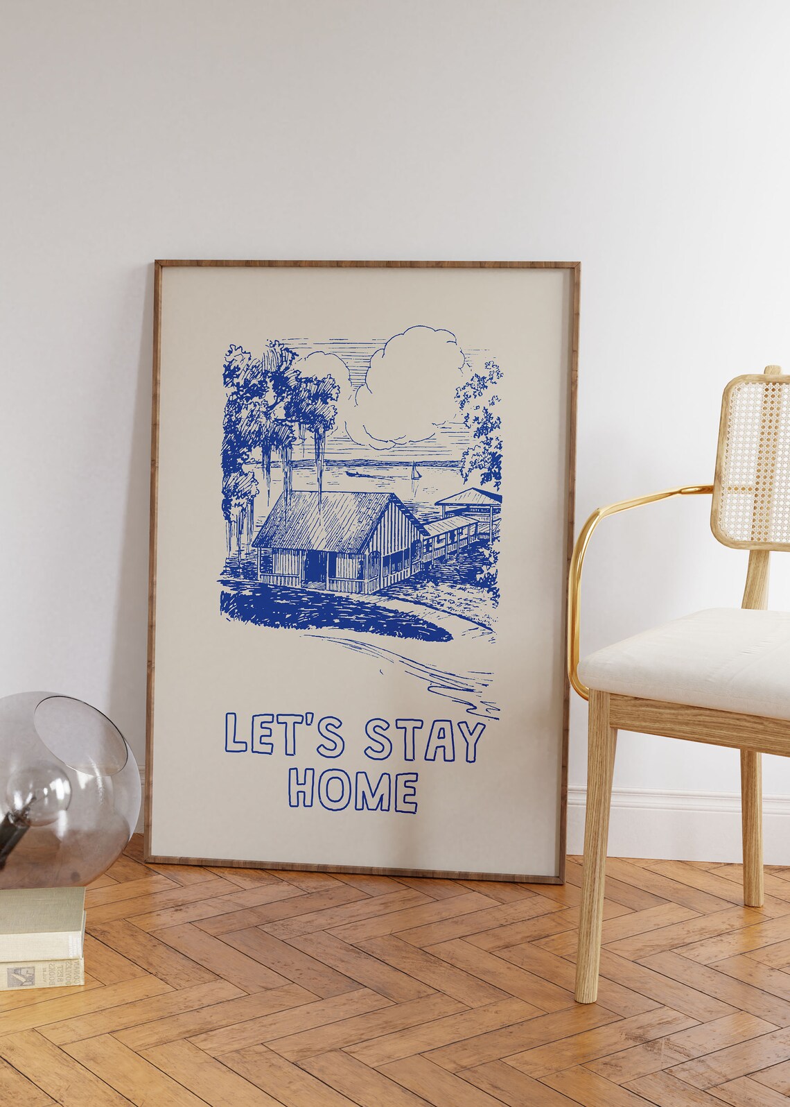 Let's Stay Home Vintage Coastal Beach Cottage Line Art Poster - Image 3