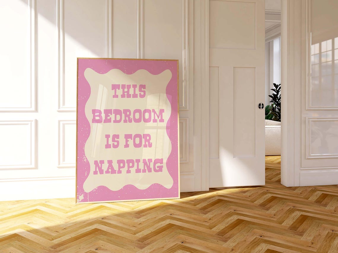 This Bedroom Is for Napping Vertical Poster Pink Wavy Distressed Art - Image 2