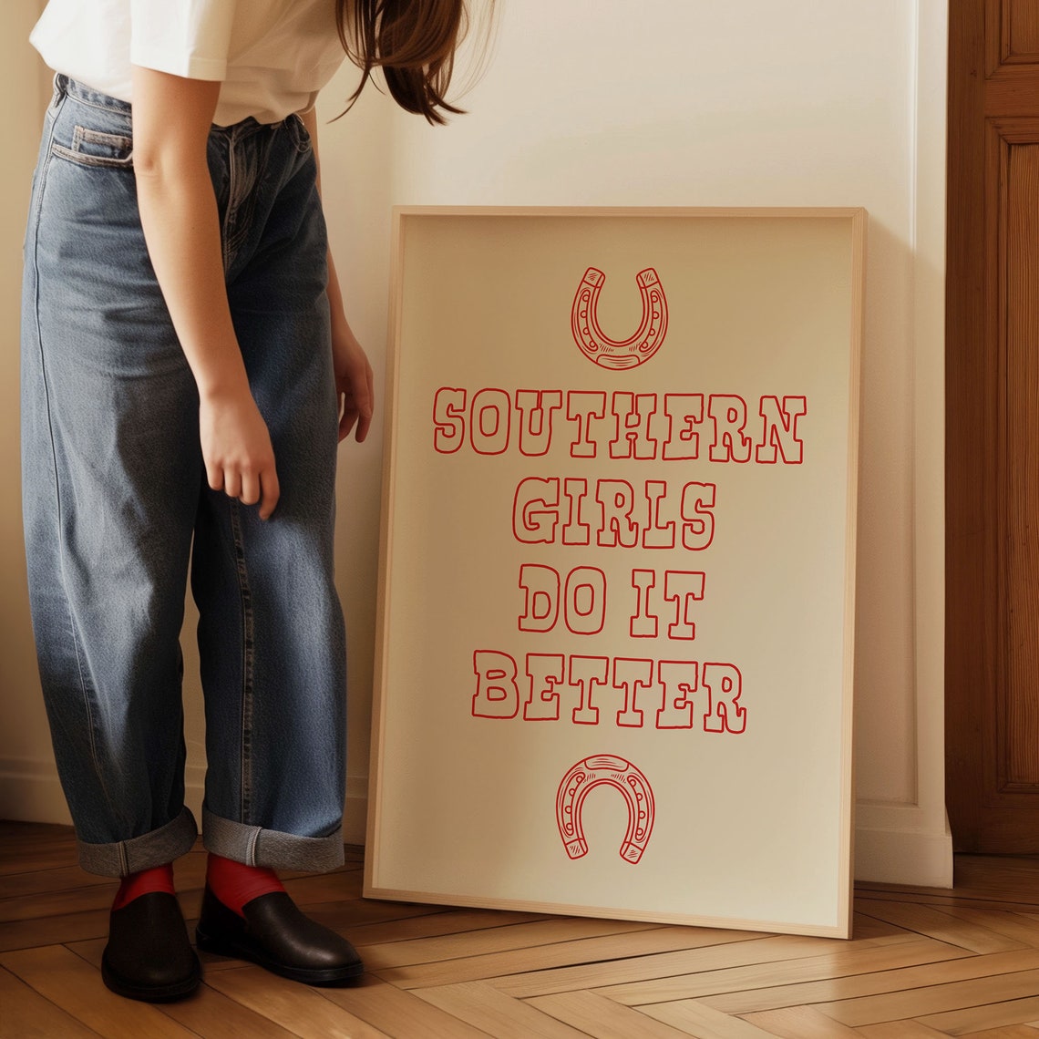 Southern Girls Do It Better Red Horseshoe Western Quote Poster - Image 3