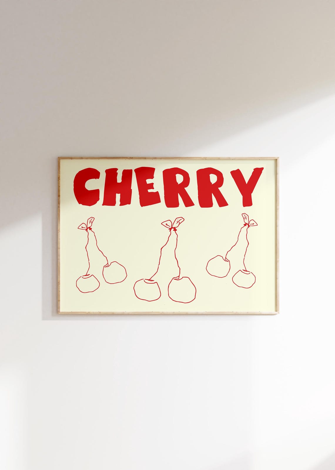 Cherry Red Bold Typography Retro Cherries With Bows Kitchen Poster - Image 2