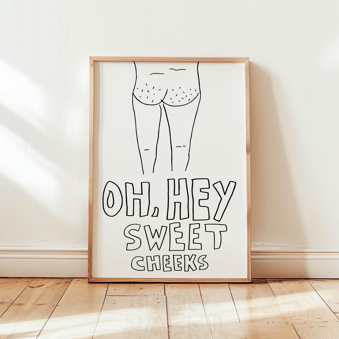 Oh Hey Sweet Cheeks Black Line Art Cheeky Bathroom Humor Quote Poster - Image 3