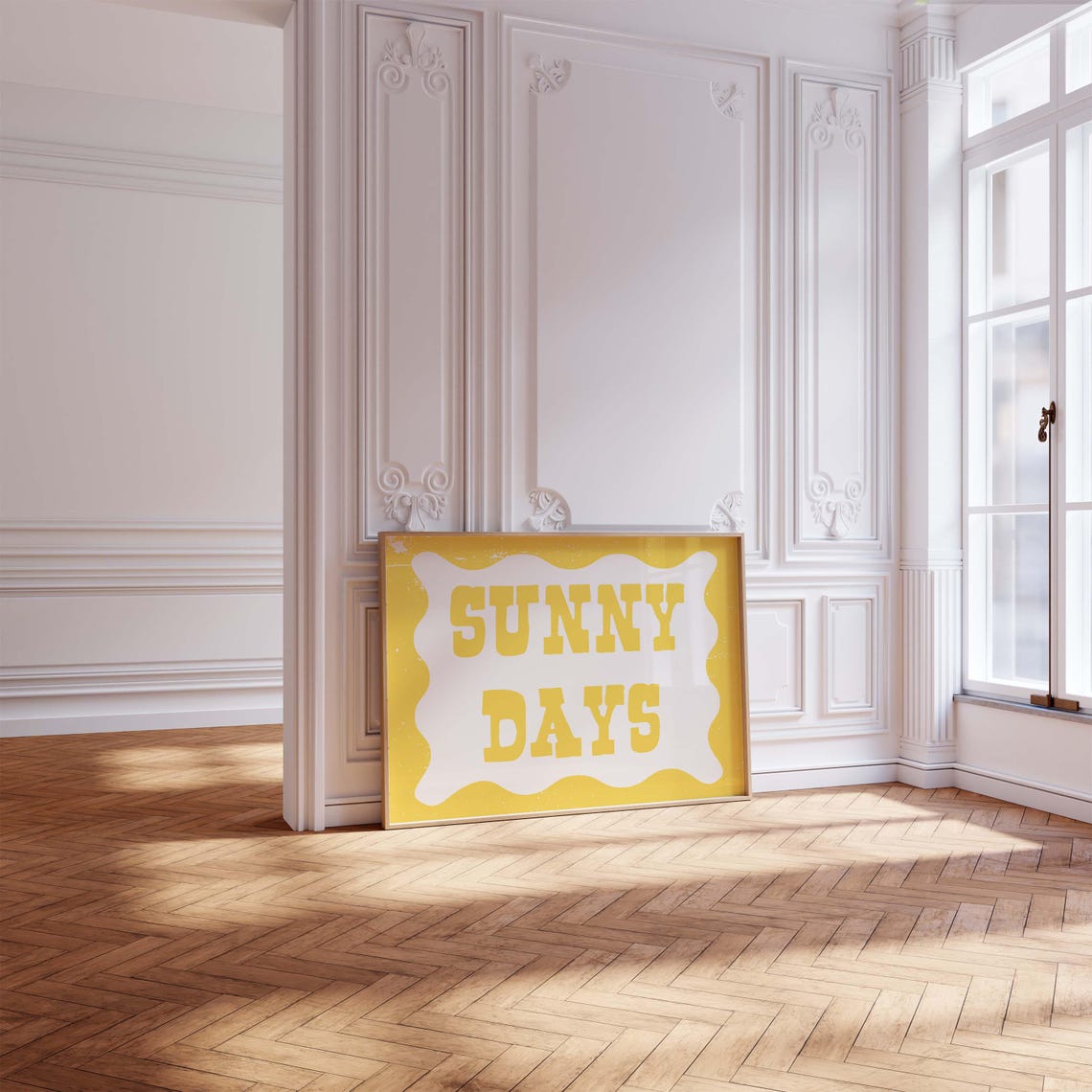 Bright Sunny Days Yellow Retro Wavy Border Cheerful Quote Print - Image 3