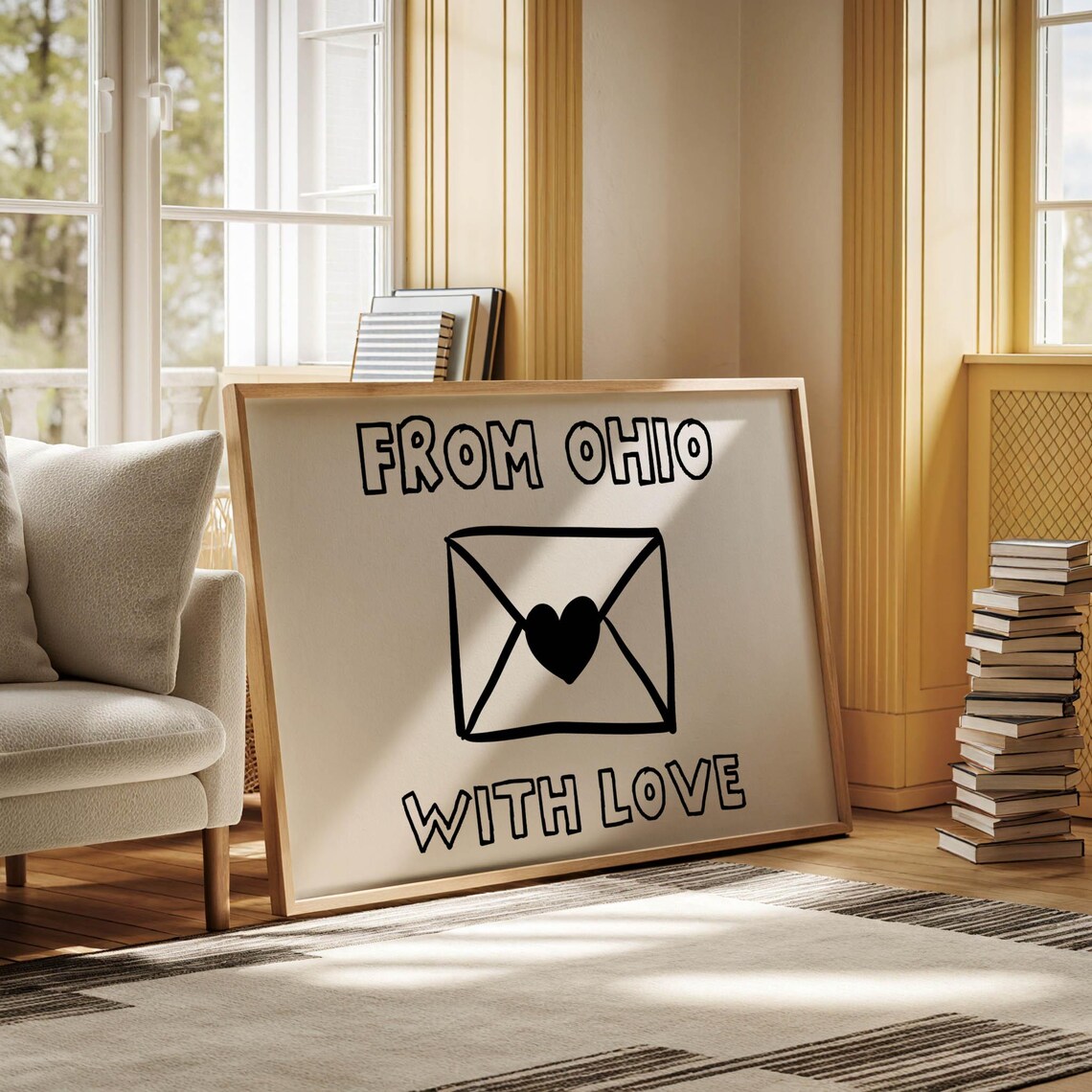 From Ohio With Love Envelope Heart Black And White State Poster - Image 3