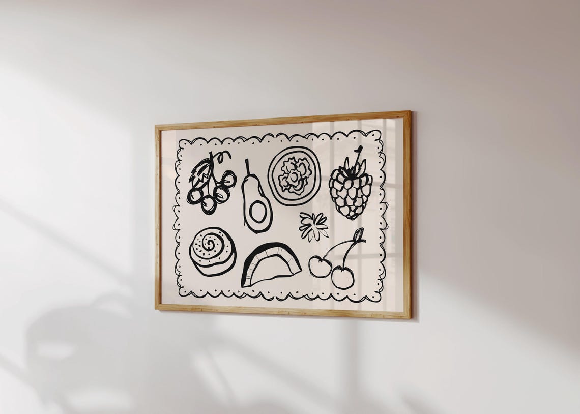 Hand Drawn Food Illustrations Scalloped Border Retro Kitchen Poster - Image 2
