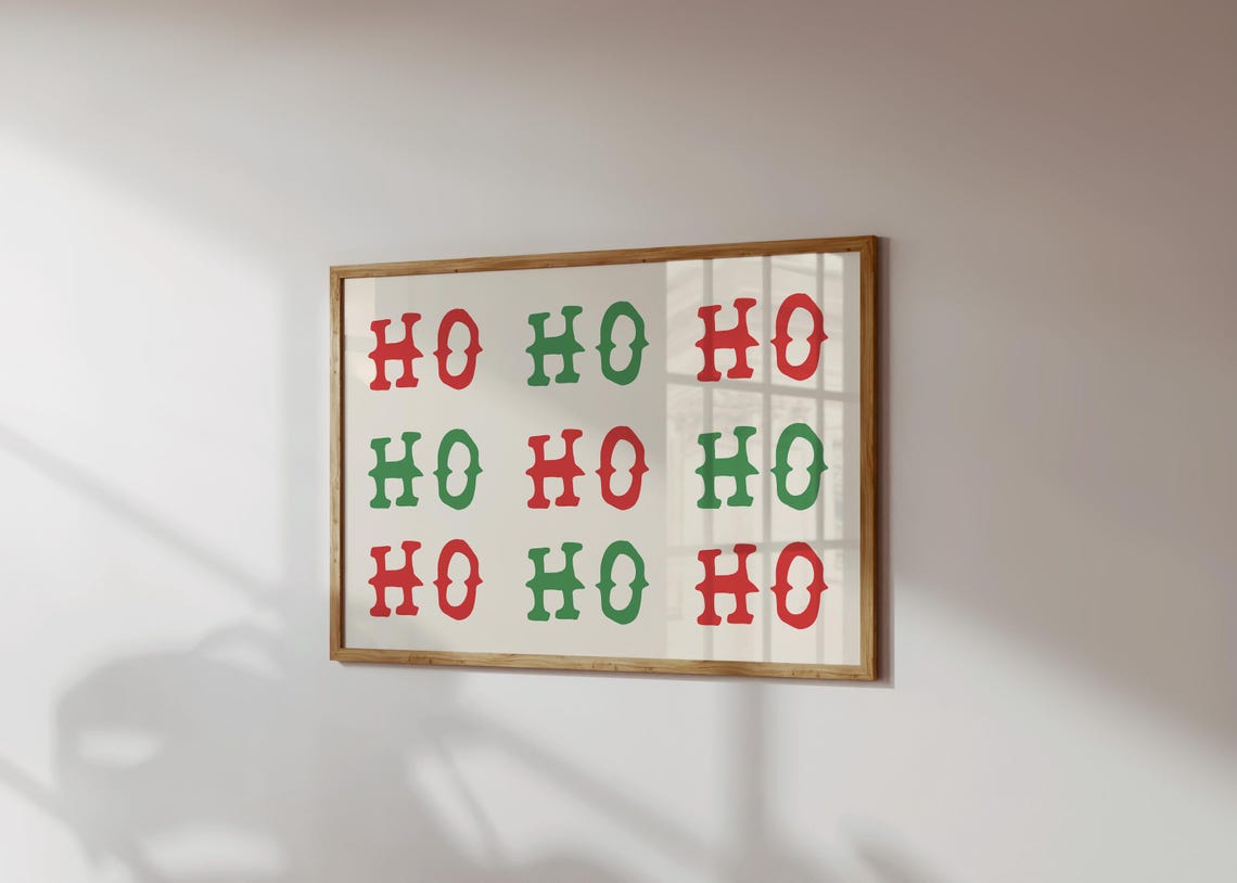 Ho Ho Ho Red Green Retro Christmas Holiday Festive Wall Poster - Image 2