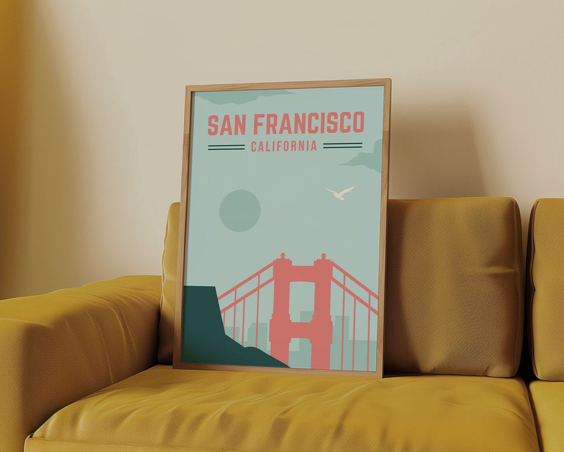 San Francisco California Retro Golden Gate Bridge Travel Wall Poster - Image 3