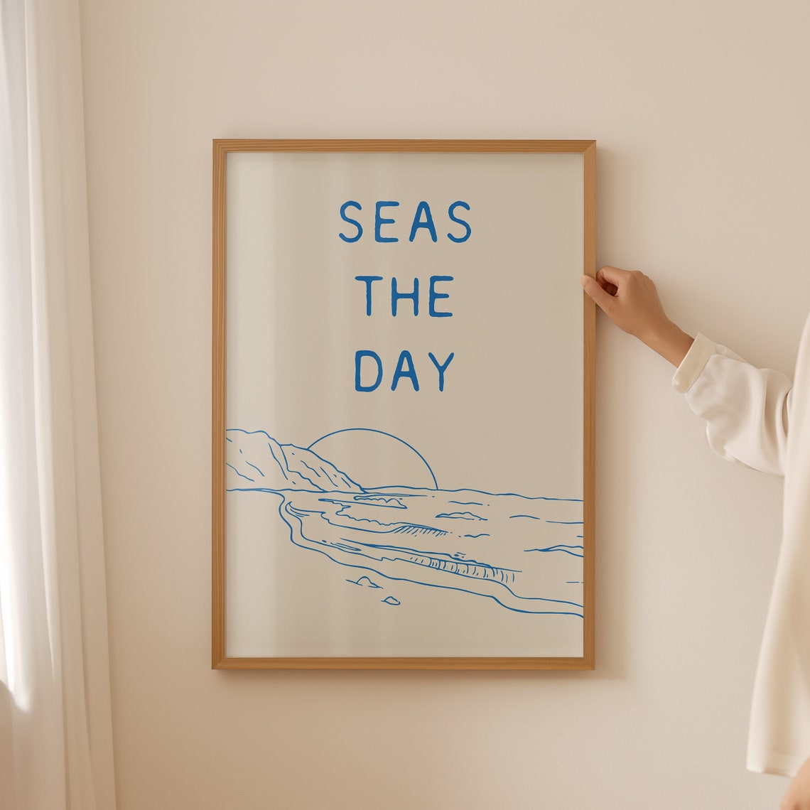 Seas The Day Blue Beach Sunset Line Drawing Home Decor Poster - Image 5