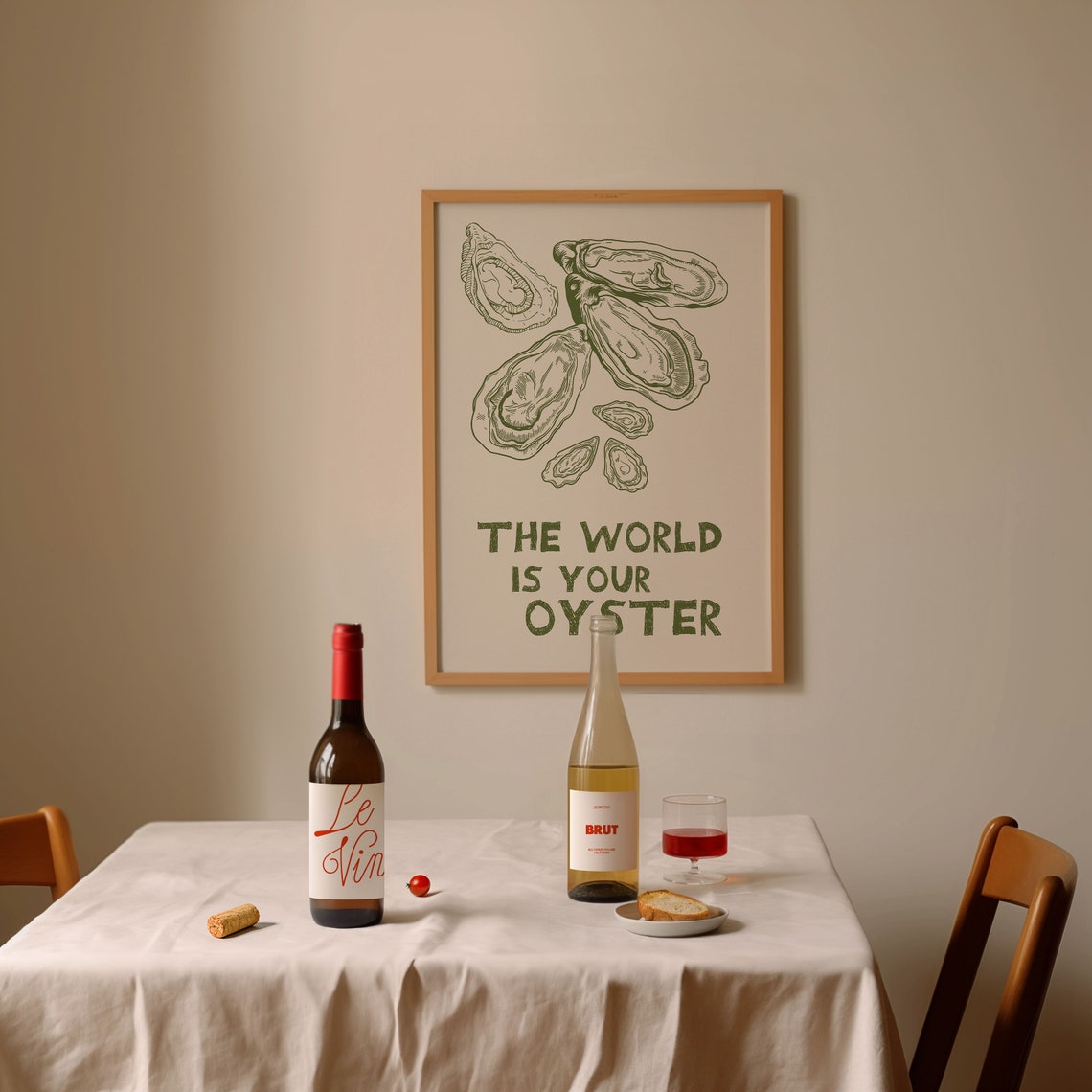 The World Is Your Oyster Olive Green Shell Drawing Quote Poster - Image 3