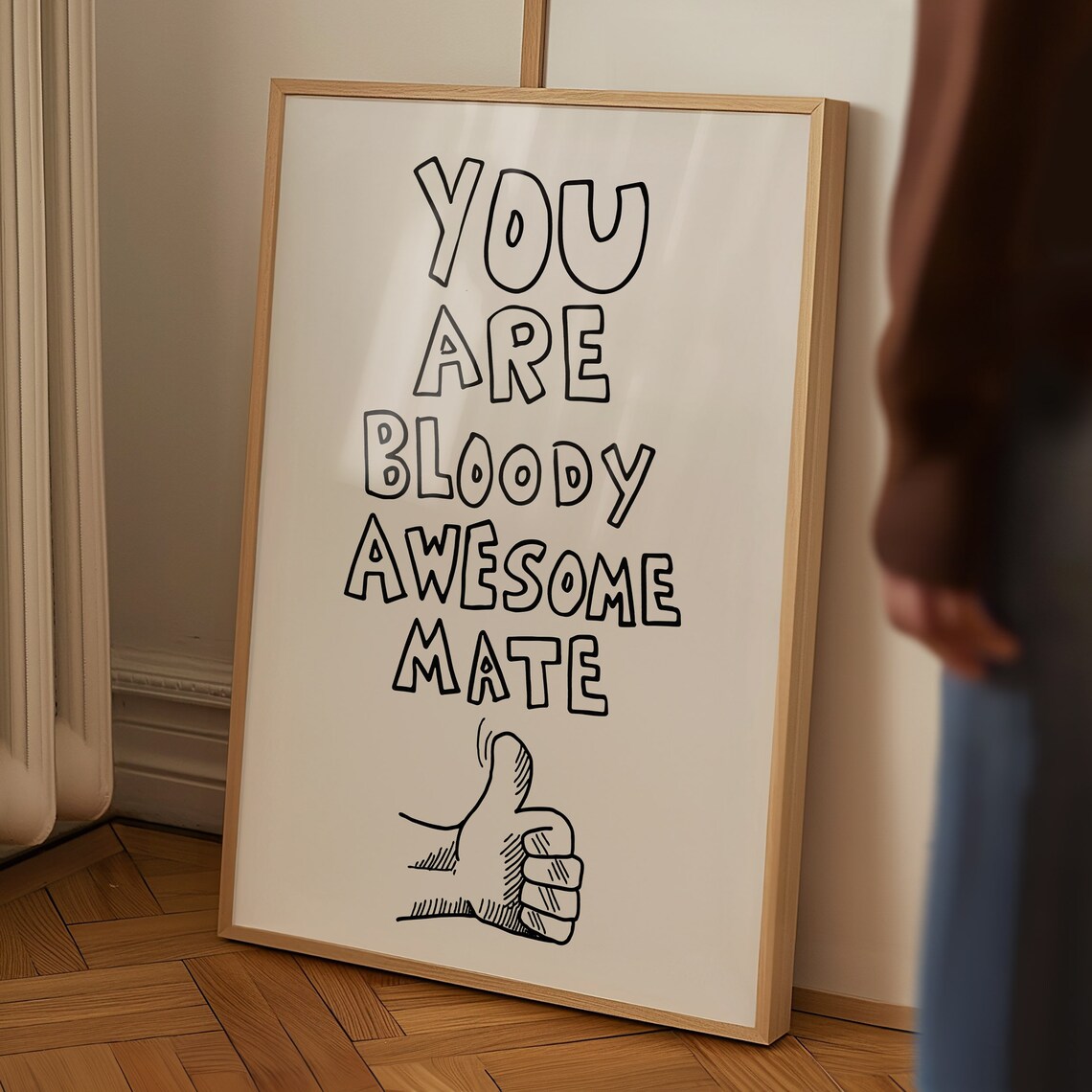 You Are Bloody Awesome Mate Black Outline Thumbs Up Quote Poster - Image 2