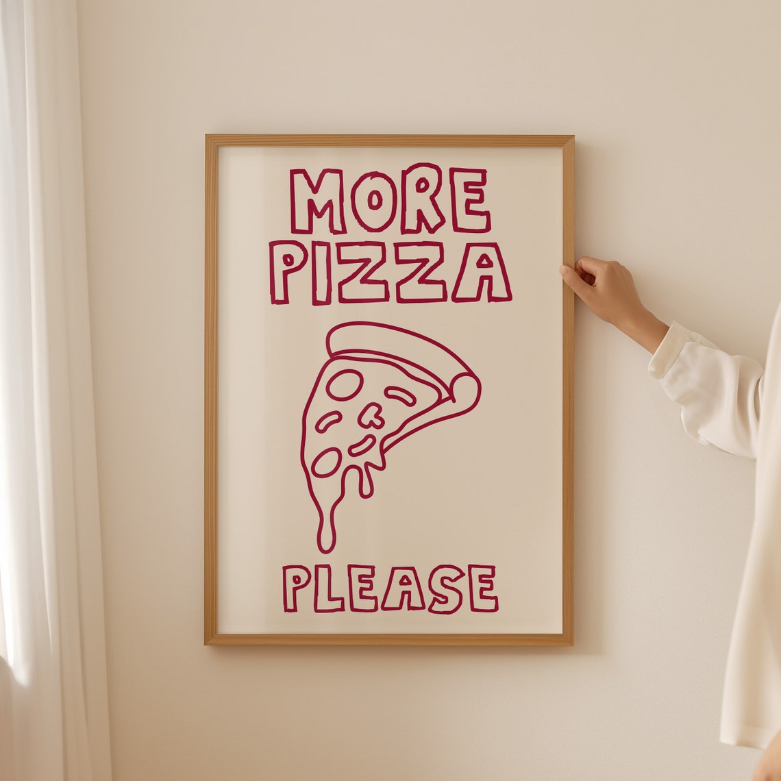 More Pizza Please Red On Cream Melting Slice Retro Food Poster - Image 2