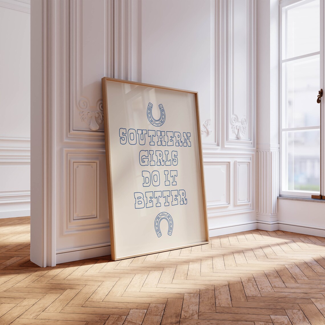 Southern Girls Do It Better Blue Horseshoe Western Quote Poster - Image 3