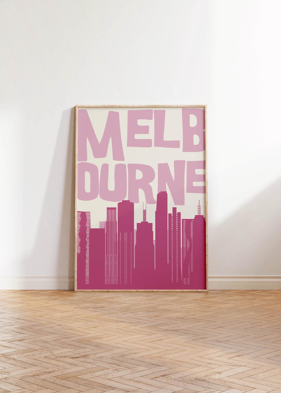 Melbourne Pink Magenta Skyline Bold Typography Travel Poster - Image 2