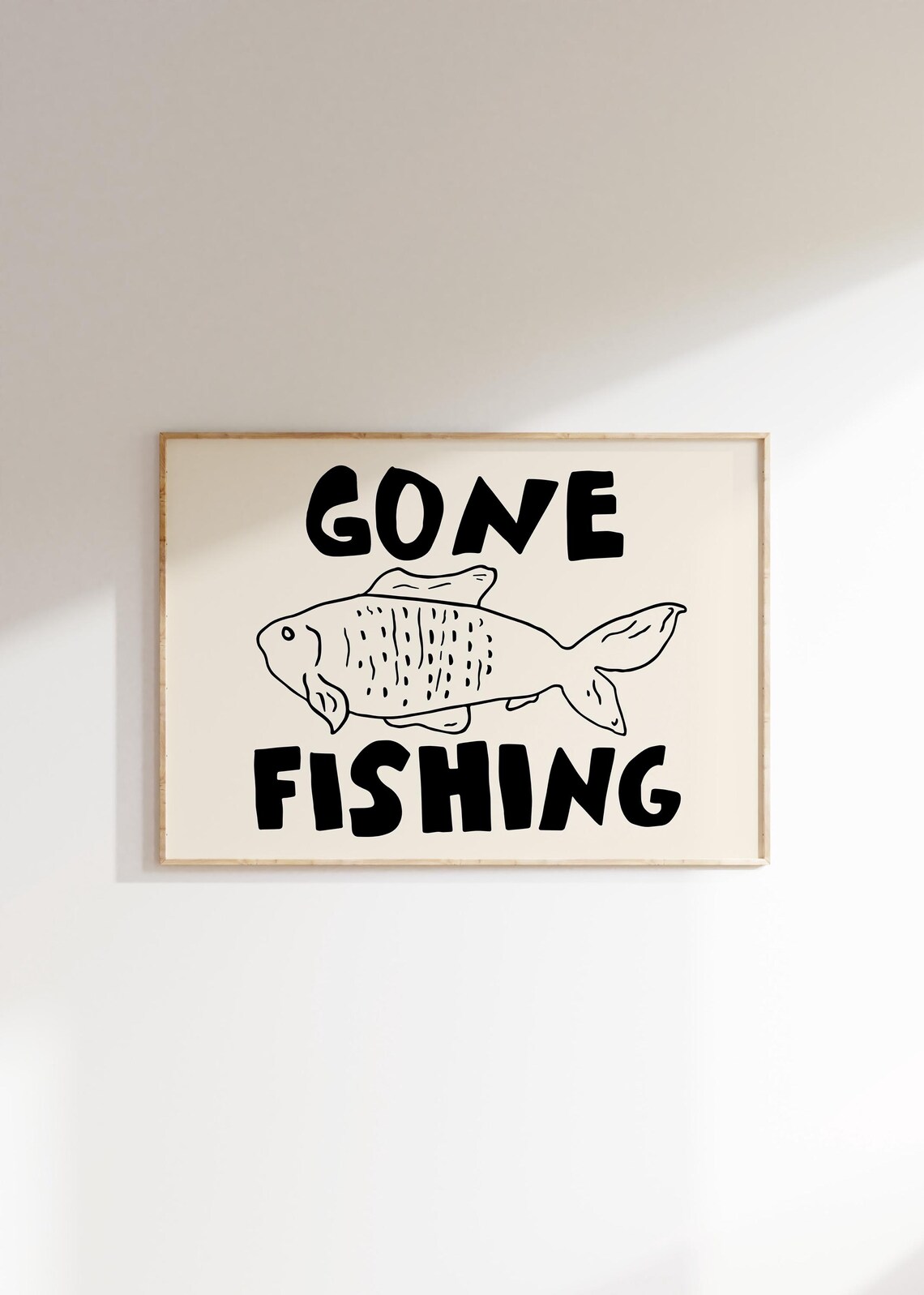 Gone Fishing Black Bold Letters Fish Doodle Funny Outdoors Quote Poster - Image 2