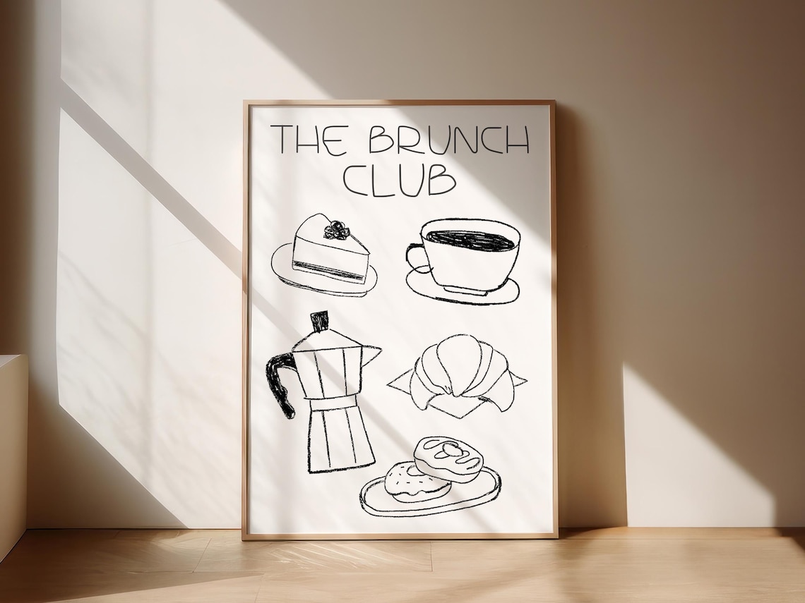 The Brunch Club Black Line Art Croissant Coffee Cream Kitchen Poster - Image 5