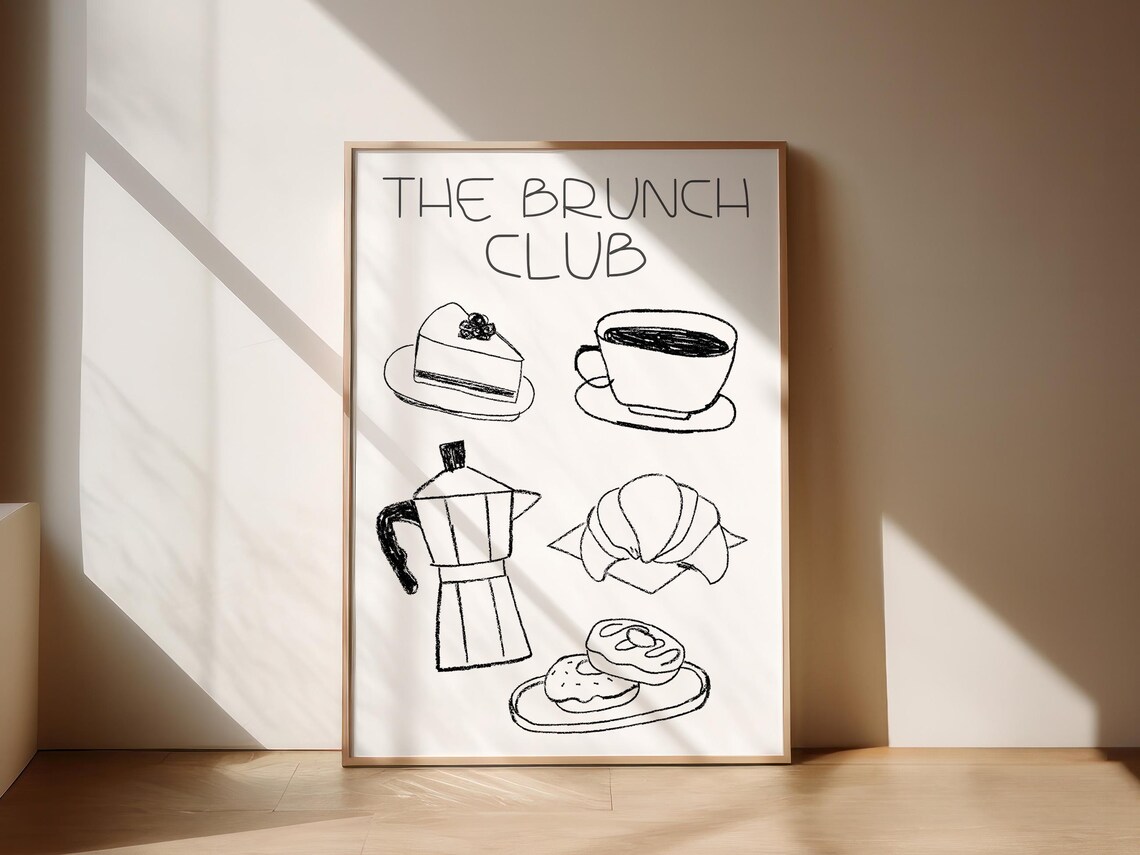 The Brunch Club Print Trendy Kitchen Decor Vintage Food Print Trendy Food Poster Breakfast Print Retro Food Print Wall Art Black - Image 5