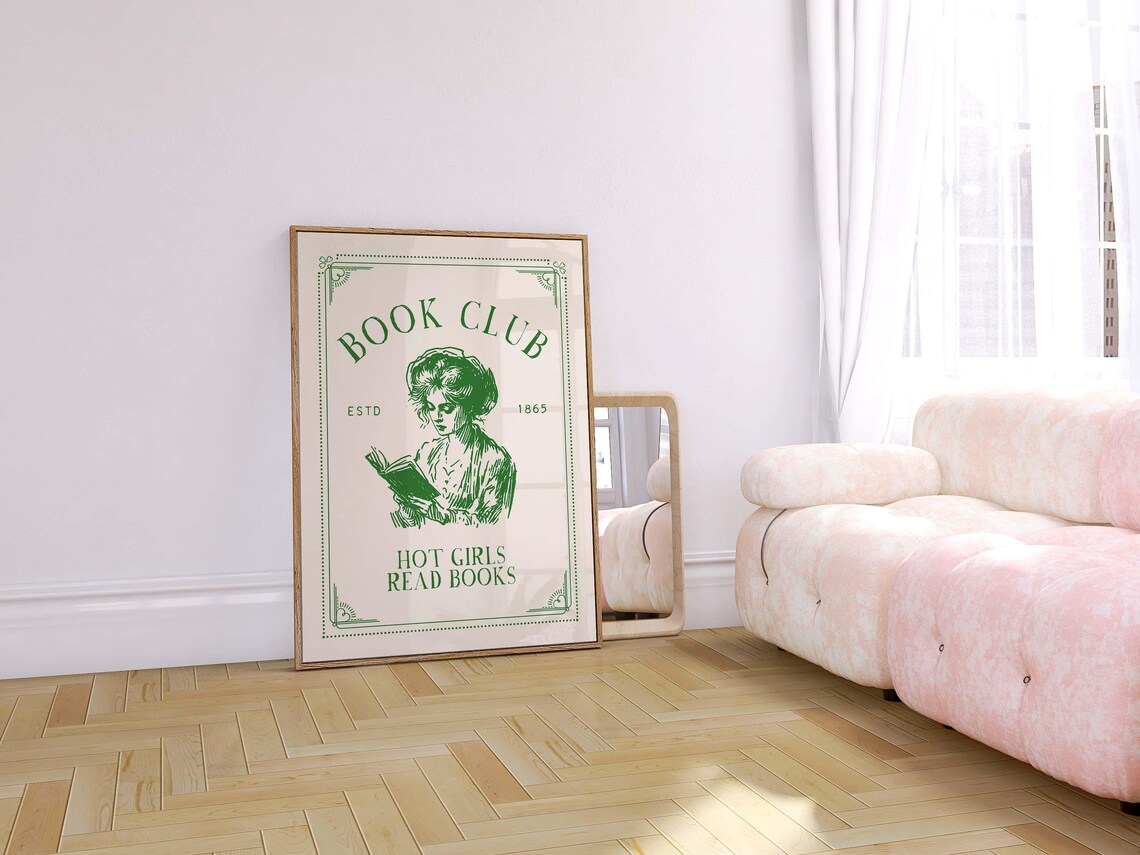 Book Club Art Print Vintage Reading Poster Retro Book Club Print Trendy Dorm Room Decor Cute Quote Print Girly Wall Art Art Green - Image 3