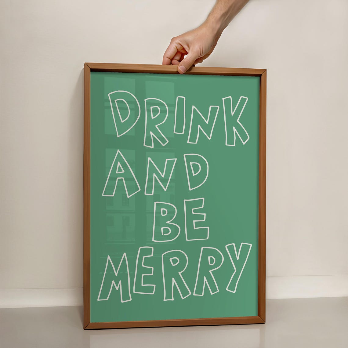 Drink And Be Merry Green Hand Lettered Typography Party Bar Poster - Image 3