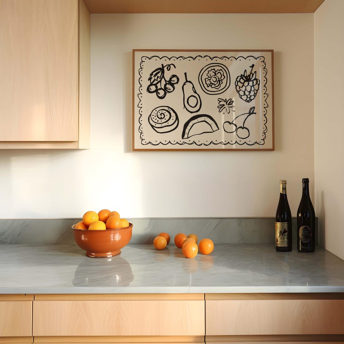 Hand Drawn Food Illustrations Scalloped Border Retro Kitchen Poster - Image 3