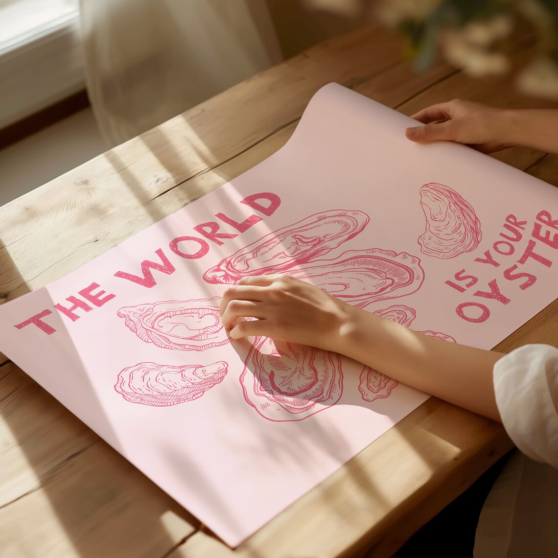 The World Is Your Oyster Pink Shell Drawing Motivational Art Poster - Image 2