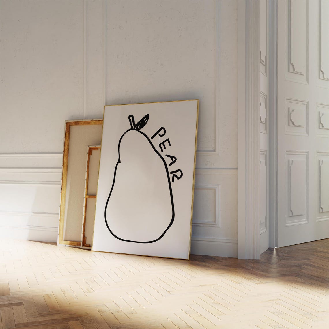 Pear Minimalist Black Line Art Fruit Kitchen Wall Decor Poster - Image 2