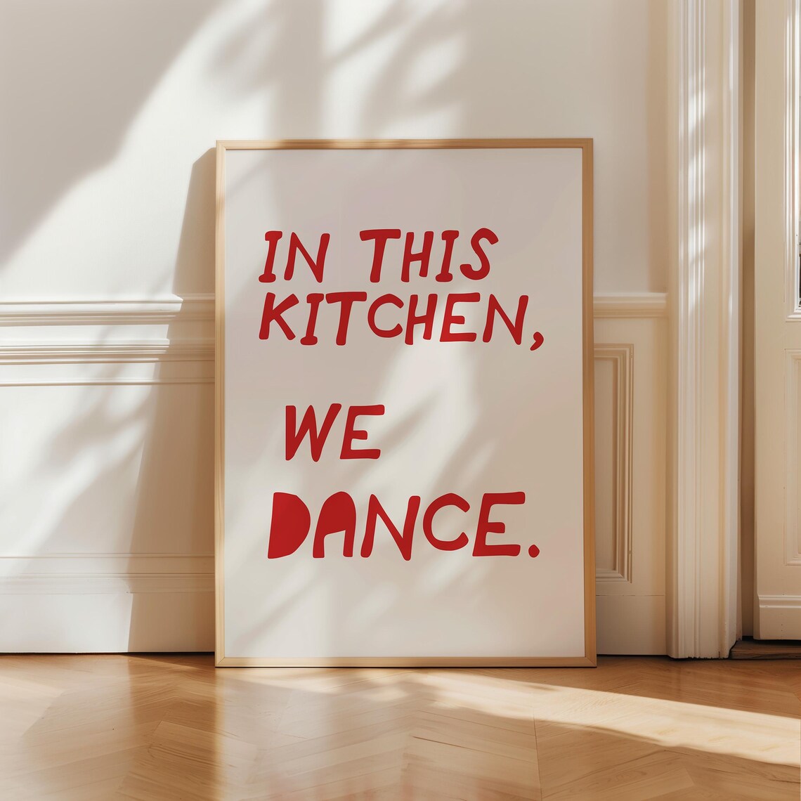 In This Kitchen We Dance Print Fun Kitchen Wall Art Red Typography Poster Trendy Kitchen Decor Cute Quote Art Wall Art - Image 3