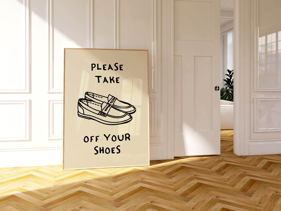 Please Take Off Your Shoes Black Boat Shoe House Rules Art Poster - Image 3