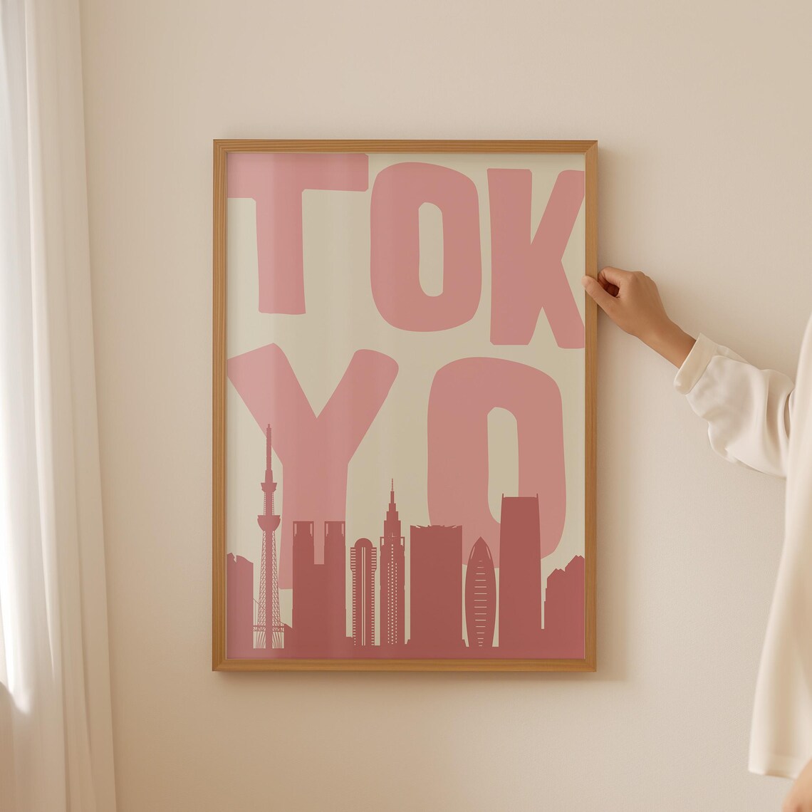 Tokyo Skyline Silhouette Pink Skytree City Retro Travel Poster - Image 3