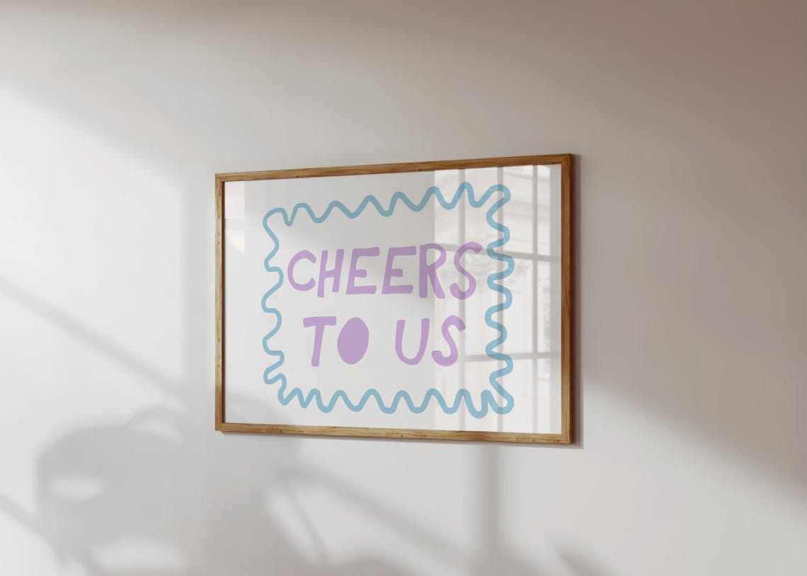 Cheers To Us Retro Hand Lettered Bar Cart Party Decor Wall Poster - Image 2