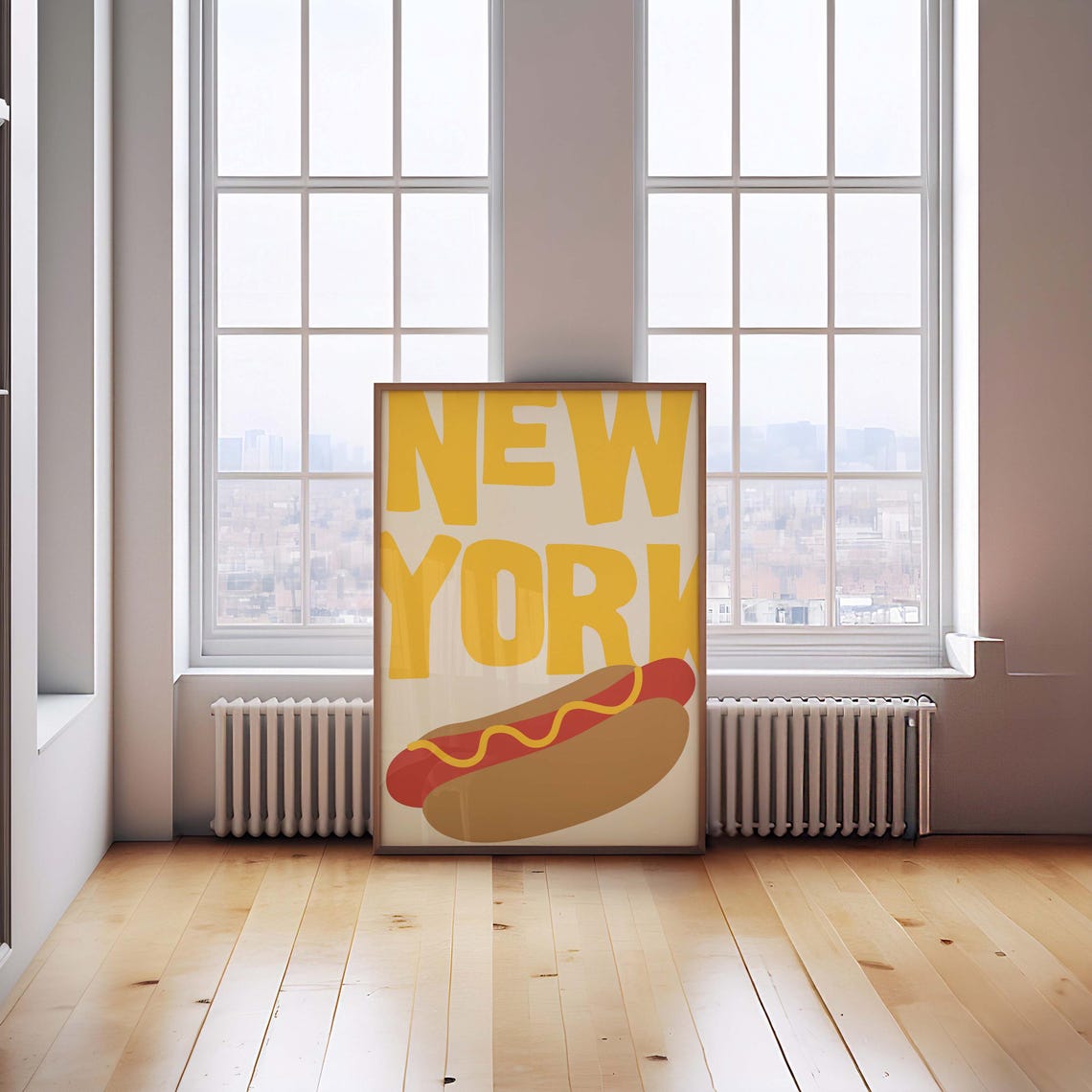 Fun New York City Hot Dog Retro Yellow Typography Food Poster - Image 2
