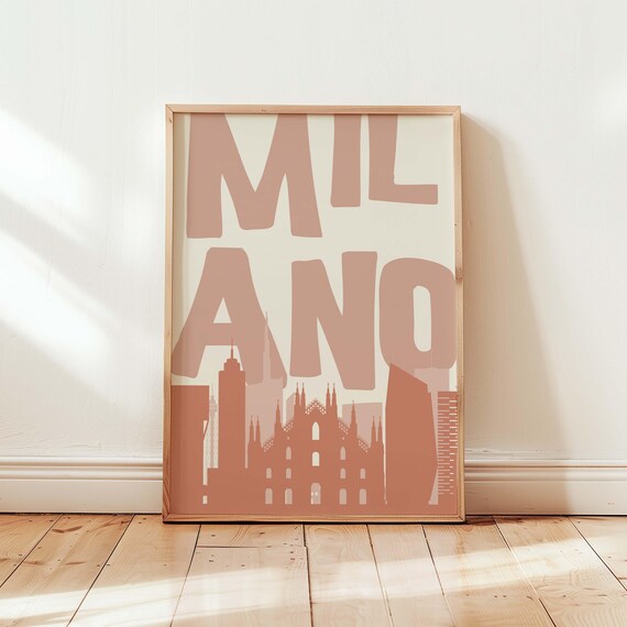 Milano Italy Skyline Terracotta Typography Poster with Duomo