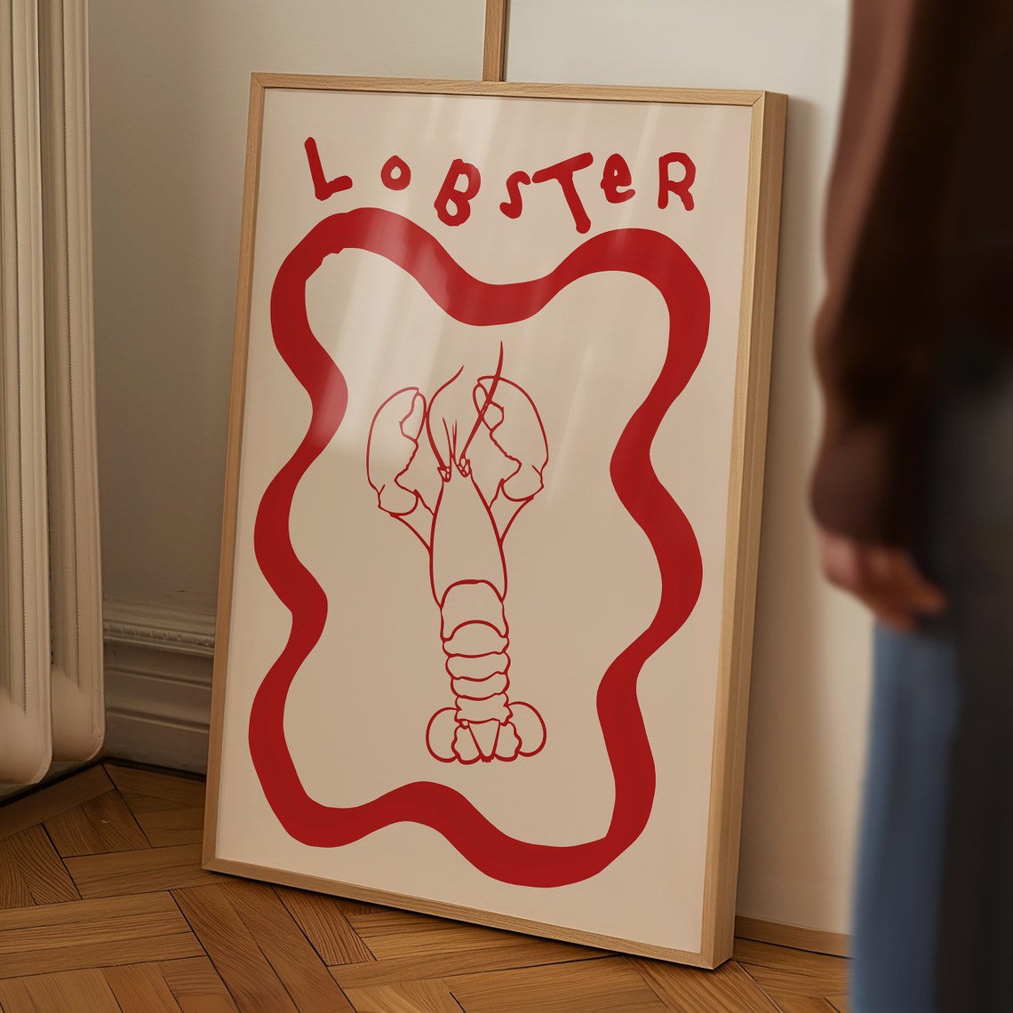 Lobster Red Line Art Wavy Border Seafood Kitchen Wall Decor Poster - Image 4